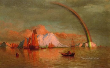 Puesta de sol ártica con paisaje marino del barco Rainbow William Bradford Pinturas al óleo